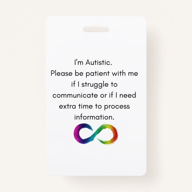 Badge Je suis autistique - carte de communication (Devant)