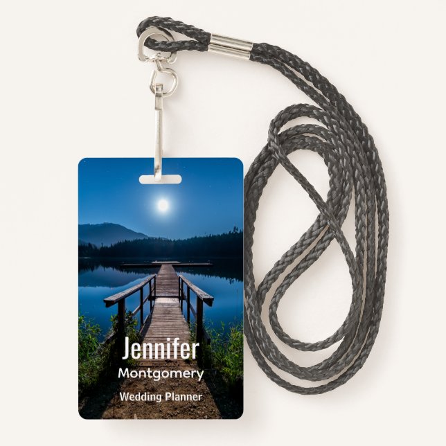 Badge Jetée de nuit sous une Pleine lune (Devant avec lanière)