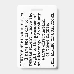Badge J'invoque mes droits Miranda / Je ne consens pas