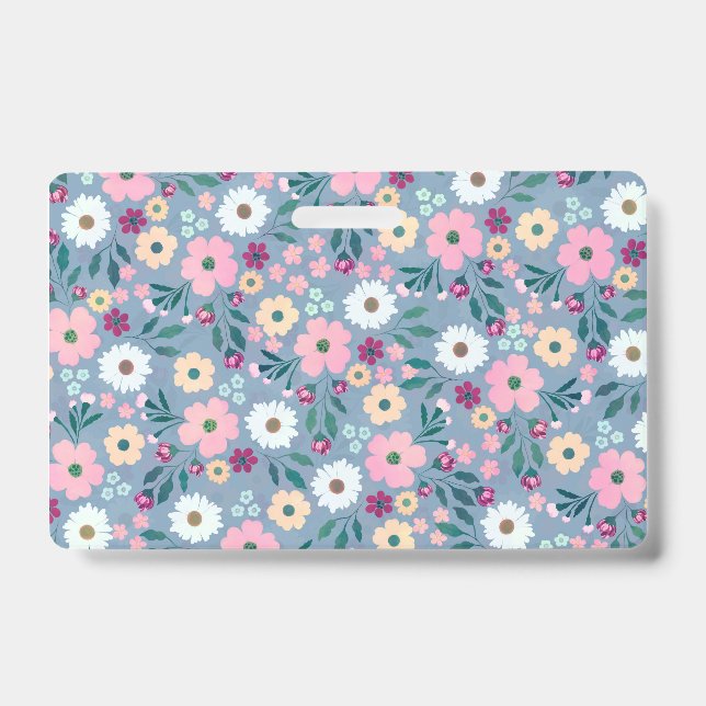 Badge Joli bleu rose fleurs Botanique (Avant)