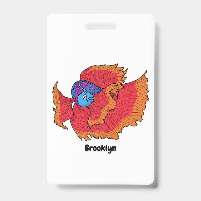 Badge Joli poisson combattant siamois betta de dessin an (Avant)