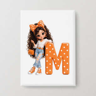 Badge Jolie Fille avec Lettre M Plaid