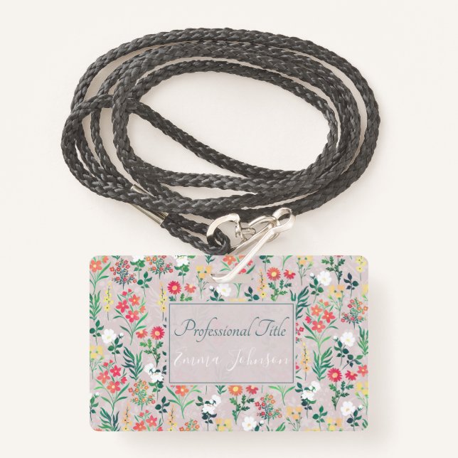 Badge Jolies fleurs d'aquarelle Botanique (Devant avec lanière)
