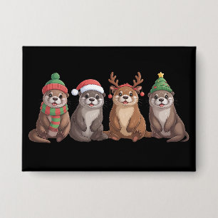 Badge Jolies loutres de Noël lumières de Noël drôles ani