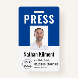 Badge Journaliste Passe Photo Nom Logo ID Marine Blue