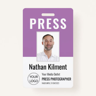 Badge Journaliste Passe Photo Nom Logo ID Purple