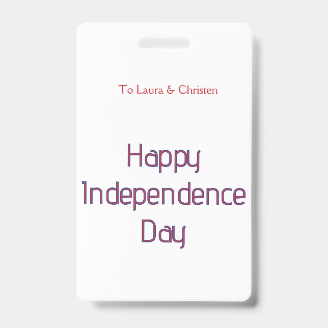 Badge joyeuse fête de l'indépendance nom date simple rou (Avant)