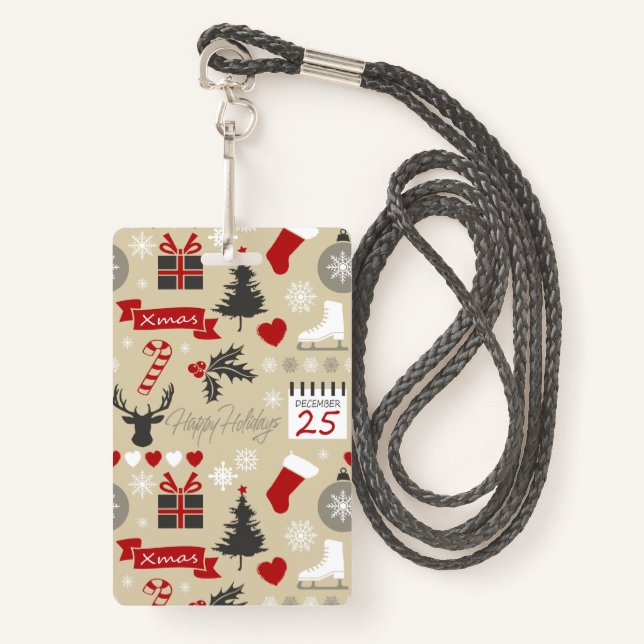 Badge Joyeuses fêtes (Devant avec lanière)
