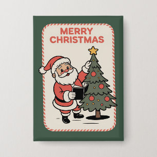 Badge Joyeux Noël Vintage Santa Lecture Fête 