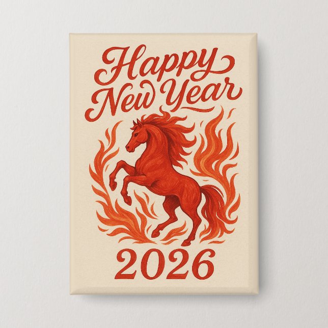 Badge Joyeux Nouvel An 2026 Cheval Fiery (Recto)
