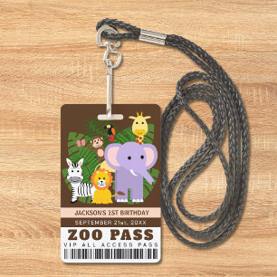 Badge Jungle Wild Animal Zoo VIP Pass Anniversaire de en