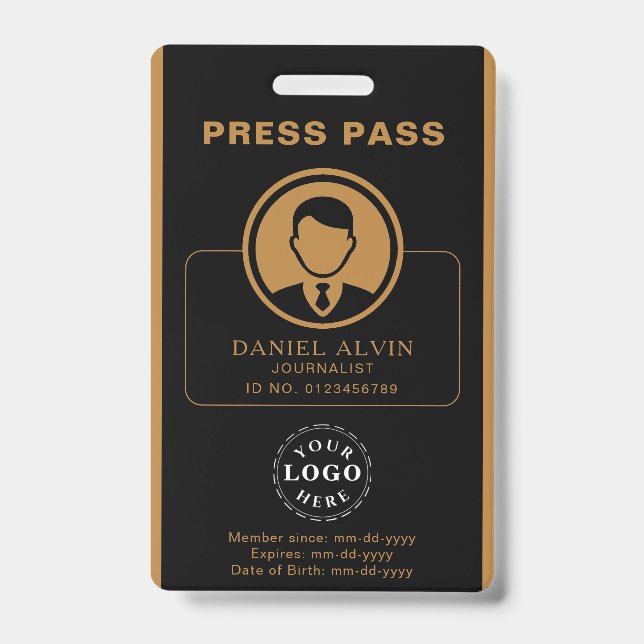 Badge Laisse-passer de presse personnalisé avec photo d' (Avant)
