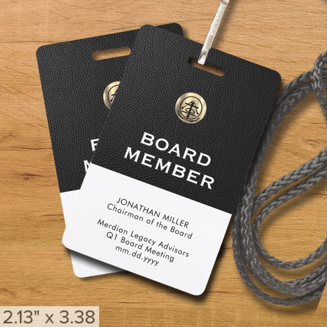 Badge Lanyard membre de la carte personnalisable avec lo (Black and brushed gold logo business event essentials, customizable for any industry)