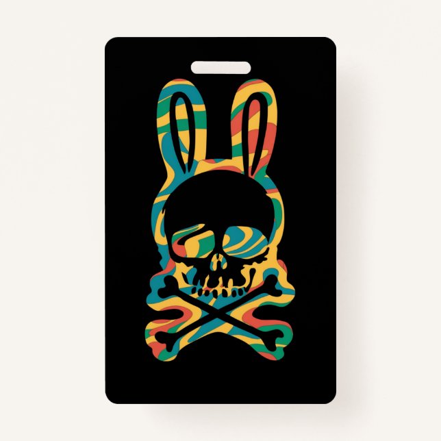 Badge Lapin de Pâques Retro Tie Dye Bunny Ski Cross Bone (Devant)