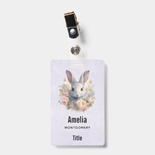 Badge Lapin Entouré de Fleurs Pastel Mignon