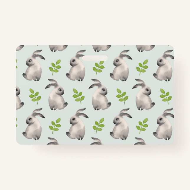 Badge Lapins d'aquarelle et herbe (Devant)