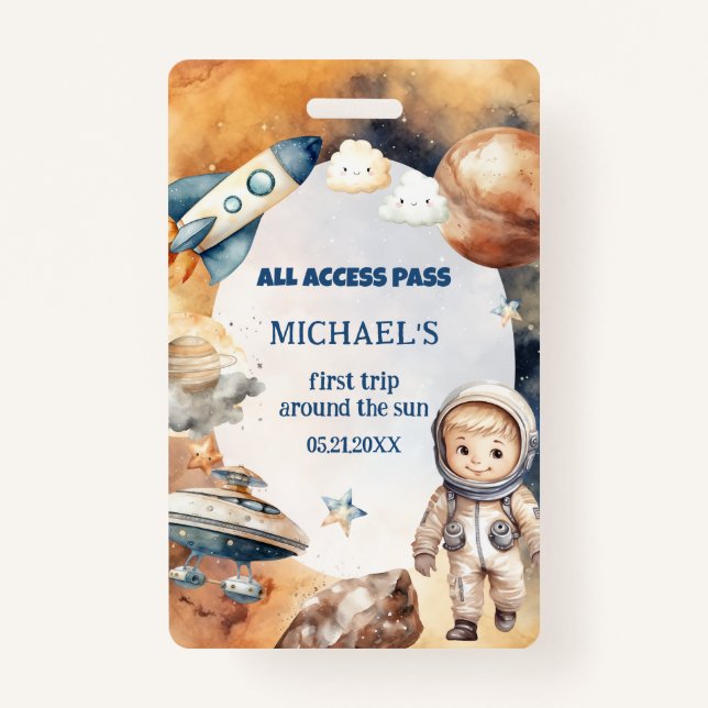 Badge L'Astronaut Space Premier Voyage Autour De La Cart (Devant)