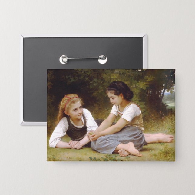 Badge Les Noisettes : Les jeunes filles ramassent les no (Recto/Verso)