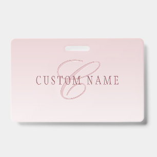 Badge Lettre élégante & monogramme Rose ombré