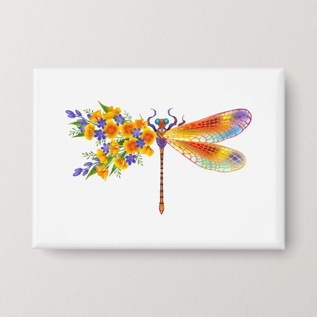 Badge libellule de fleurs jaunes (Recto)