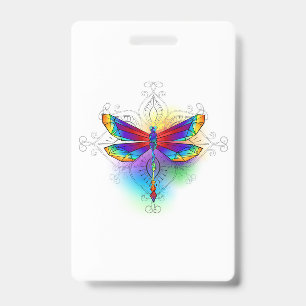 Badge Libellule polygonale arc-en-ciel
