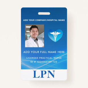 Badge Licence LPN Infirmière pratique, ID photo avec log