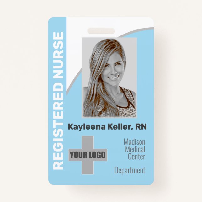 Badge Logo bleu clair simple Code à barres Infirmière in (Devant)