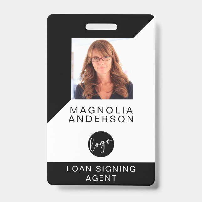 Badge Logo Code à barres Noir Blanc moderne ID employé (Front)