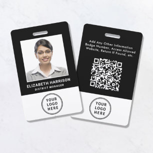Badge Logo Code QR Carte d'identité employé Noir