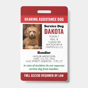 Badge Logo de chien d'assistance auditive rouge avec QR 