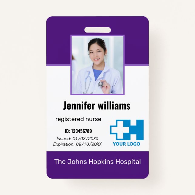 Badge Logo de l'employé de l'hôpital personnalisé, photo (Devant)