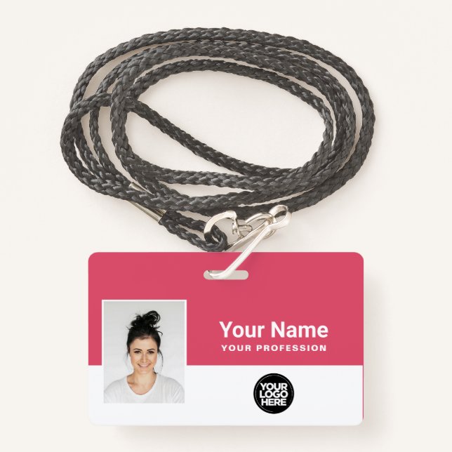 Badge Logo de l'employé rose personnalisée - Fille - Nom (Devant avec lanière)