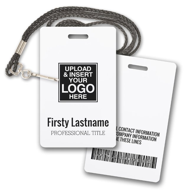 Badge Logo de l'entreprise avec code barre de prénoms et (Logo Badge with text area - everything can be customized on this design)
