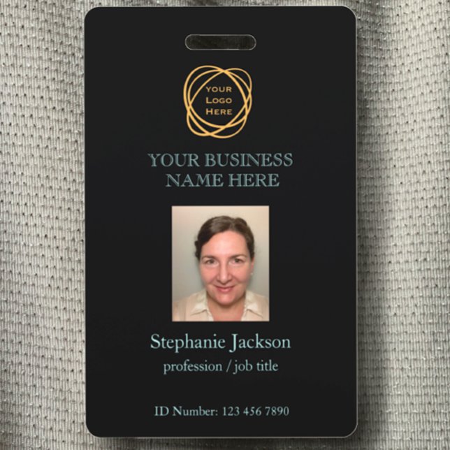 Badge Logo de l'entreprise de photo de l'employé Code QR (Customize this professional name tag with your logo, QR code, business details, and Photo ID badge.)