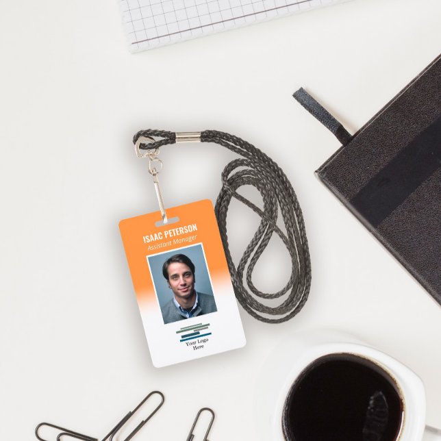 Badge Logo de l'entreprise de photo Orange White (Créateur téléchargé)