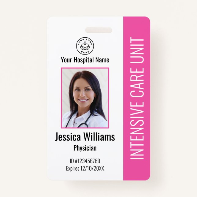 Badge Logo de l'entreprise moderne Photo Pink ID employé (Devant)