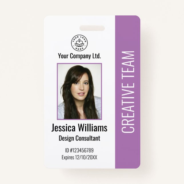 Badge Logo de l'entreprise moderne Photo Purple ID emplo (Devant)