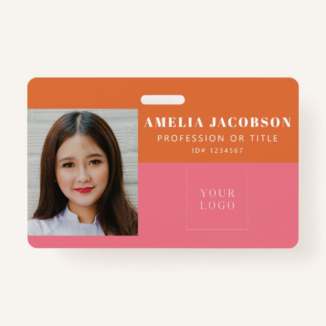 Badge Logo de l'ID photo employé rose rose mignon (Devant)