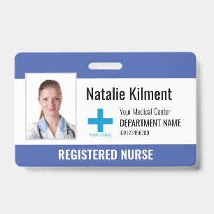 Badge Logo de photo de nom d'employé d'hôpital Bleu Noir