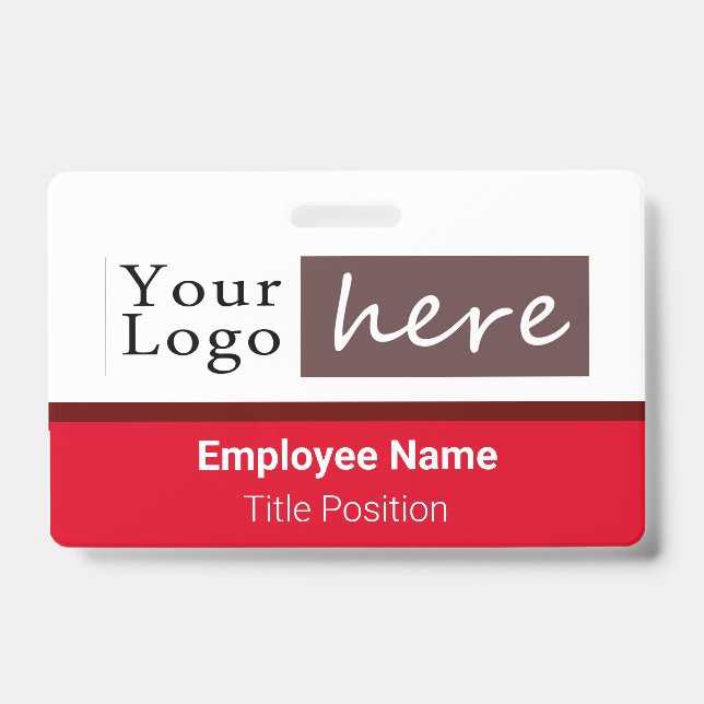 Badge Logo de style horizontal Nom de l'employé Rouge (Avant)