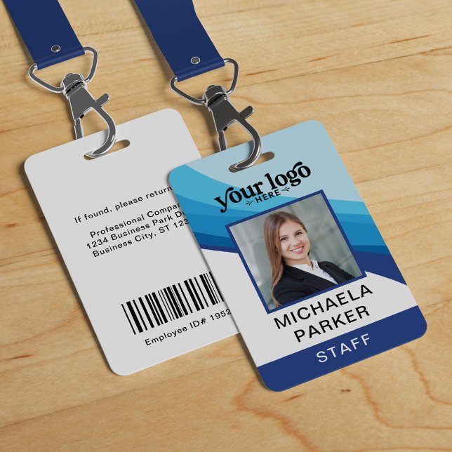 Badge Logo d'entreprise bleu moderne ID photo employé (Créateur téléchargé)
