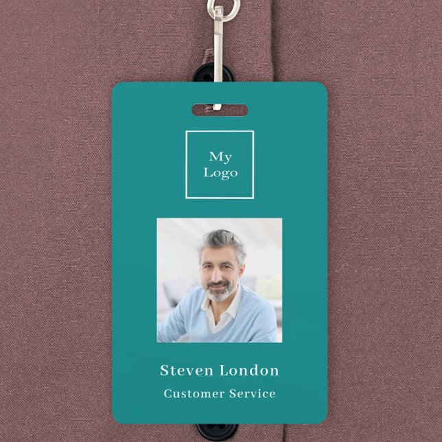 Badge logo d'entreprise code QR nom de photo sarcelle (Créateur téléchargé)