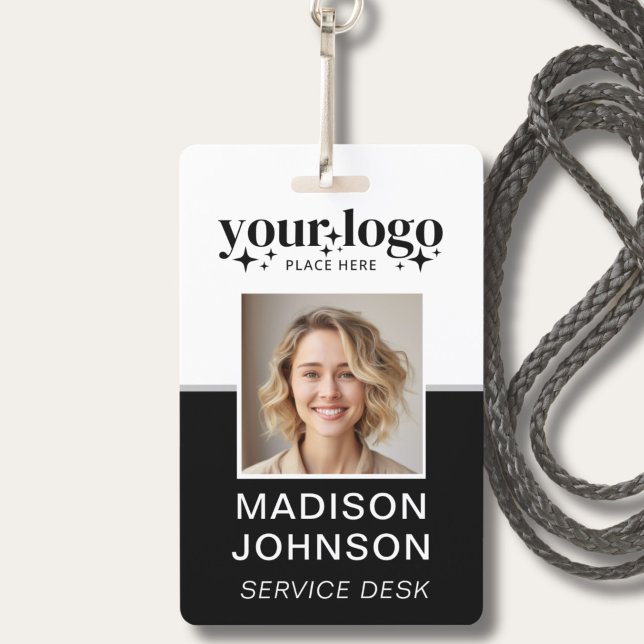 Badge Logo d'entreprise personnalisé - Photo d'employé - (Custom Business Logo Employee Photo Black ID Badge)