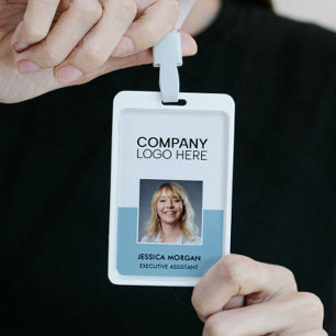 BADGE LOGO D'ENTREPRISE PHOTO D'EMPLOYÉ ID PALE BLEU PÂL