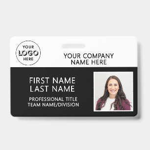 Badge Logo d'entreprise Photo ID Code-barres Noir Nom