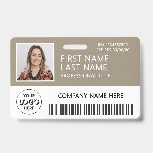 Badge Logo d'entreprise Photo ID Code-barres Tan Nom