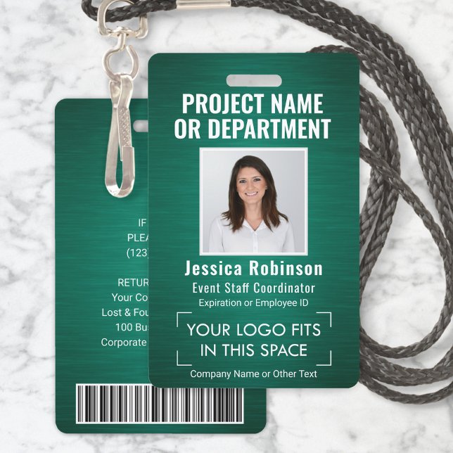 Badge Logo d'entreprise Photo ID QR Code Barre Brushed V (Créateur téléchargé)