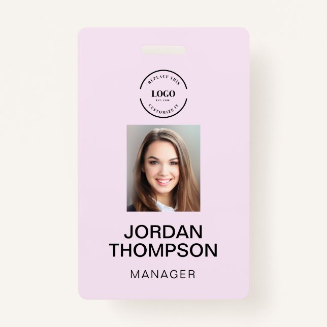 Badge Logo d'entreprise rose simple Code QR photo de l'e (Devant)