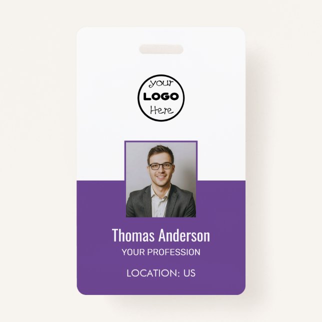 Badge Logo d'entreprise violet personnalisé ID photo emp (Devant)