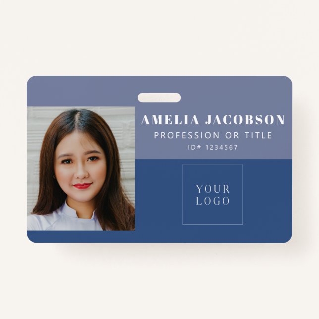 Badge Logo d'ID photo de l'employé élégant et bleu uni (Devant)